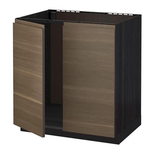 МЕТОД Напольн шкаф д раковины+2 двери - под дерево черный, Воксторп под грецкий орех, 80x60 см МЕТОД Напольн шкаф д раковины+2 двери - под дерево черный, Воксторп под грецкий орех, 80x60 см