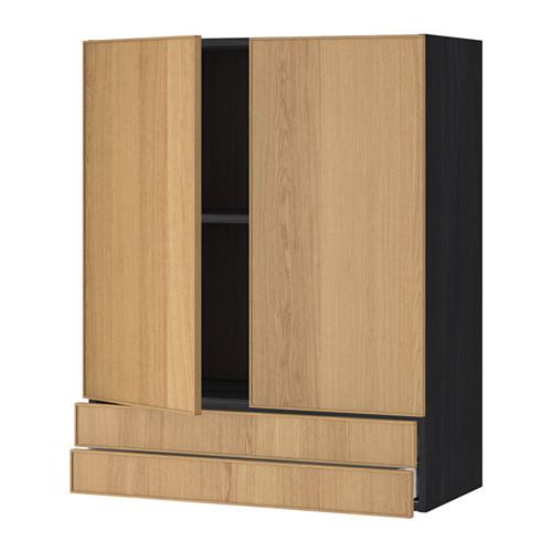 МЕТОД / МАКСИМЕРА Навесной шкаф/2дверцы/2ящика - под дерево черный, Экестад дуб, 80x100 см МЕТОД / МАКСИМЕРА Навесной шкаф/2дверцы/2ящика - под дерево черный, Экестад дуб, 80x100 см