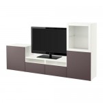 БЕСТО Шкаф для ТВ, комбин/стеклян дверцы - белый/Вальвикен темно-коричневый, прозрачное стекло, направляющие ящика,нажимные