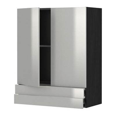 МЕТОД / ФОРВАРА Навесной шкаф/2дверцы/2ящика - 80x100 см, Гревста нержавеющ сталь, под дерево черный МЕТОД / ФОРВАРА Навесной шкаф/2дверцы/2ящика - 80x100 см, Гревста нержавеющ сталь, под дерево черный