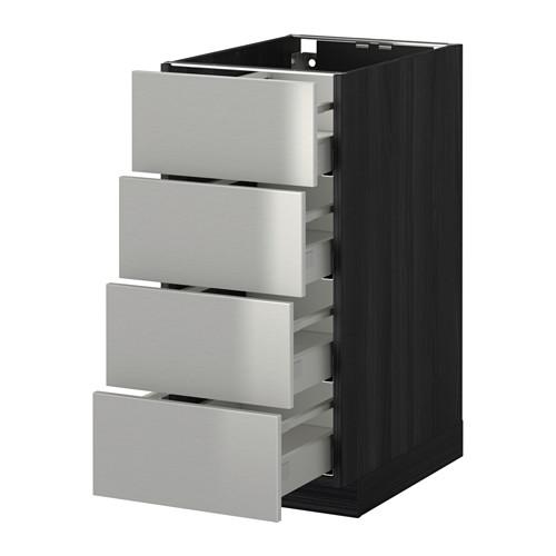 МЕТОД / МАКСИМЕРА Напольн шкаф 4 фронт панели/4 ящика - под дерево черный, Гревста нержавеющ сталь, 40x60 см