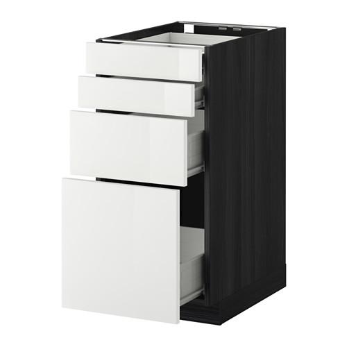 МЕТОД / ФОРВАРА Нплн шк 4 фронт/2 низк/2средн ящ - под дерево черный, Рингульт глянцевый белый, 40x60 см