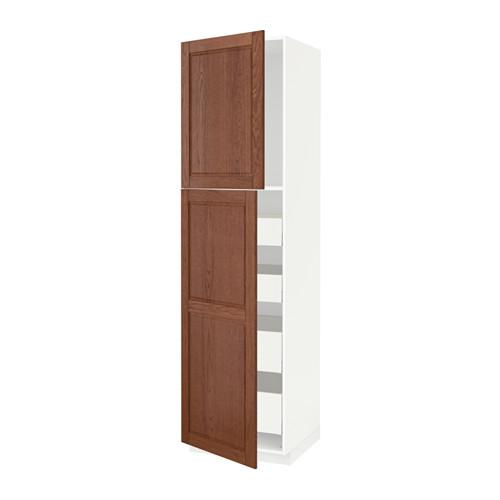 МЕТОД / МАКСИМЕРА Высокий шкаф/2дверцы/4ящика - белый, Филипстад коричневый, 60x60x220 см