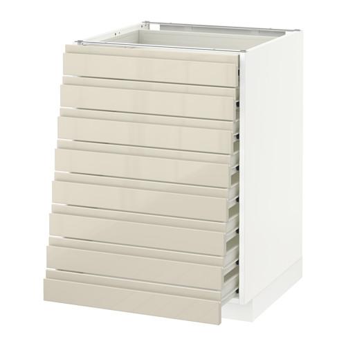 МЕТОД / ФОРВАРА Наполн шкаф 8 фронт/8 низк ящиков - белый, Воксторп глянцевый светло-бежевый, 60x60 см МЕТОД / ФОРВАРА Наполн шкаф 8 фронт/8 низк ящиков - белый, Воксторп глянцевый светло-бежевый, 60x60 см