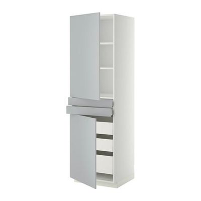 МЕТОД / МАКСИМЕРА Высок шкаф+полки/5ящк/2дверцы/2фрнт - 60x60x200 см, Веддинге серый, белый МЕТОД / МАКСИМЕРА Высок шкаф+полки/5ящк/2дверцы/2фрнт - 60x60x200 см, Веддинге серый, белый