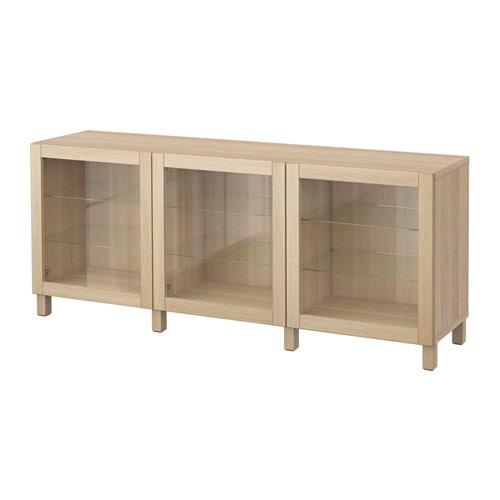 БЕСТО Комбинация для хранения с дверцами - Синдвик беленый дуб прозрачное стекло БЕСТО Комбинация для хранения с дверцами - Синдвик беленый дуб прозрачное стекло