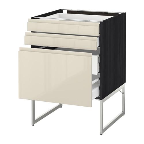 МЕТОД / МАКСИМЕРА Напольн шкаф 3фронт пнл/2низ/2ср ящ - под дерево черный, Воксторп глянцевый светло-бежевый, 60x60x60 см МЕТОД / МАКСИМЕРА Напольн шкаф 3фронт пнл/2низ/2ср ящ - под дерево черный, Воксторп глянцевый светло-бежевый, 60x60x60 см