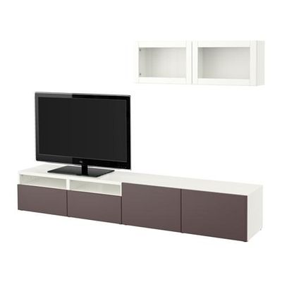 БЕСТО Шкаф для ТВ, комбин/стеклян дверцы - белый/Вальвикен темно-коричневый, прозрачное стекло, направляющие ящика,нажимные БЕСТО Шкаф для ТВ, комбин/стеклян дверцы - белый/Вальвикен темно-коричневый, прозрачное стекло, направляющие ящика,нажимные