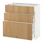 МЕТОД / МАКСИМЕРА Напольный шкаф с 3 ящиками - белый, Экестад дуб, 80x37 см