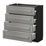 МЕТОД / ФОРВАРА Напольн шкаф 4 фронт панели/4 ящика - под дерево черный, Будбин серый, 80x37 см