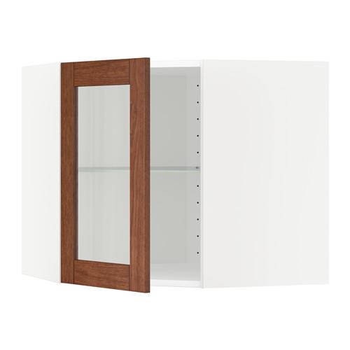 МЕТОД Углов навесн шк с полками/сткл дв - белый, Филипстад коричневый, 68x60 см