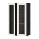 МЕТОД Навесной шкаф с полками/2 стекл дв - 60x100 см, Хитарп белый с оттенком, под дерево черный