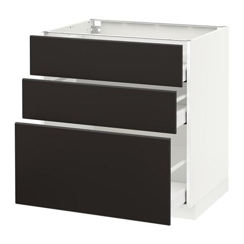 МЕТОД / МАКСИМЕРА Напольный шкаф с 3 ящиками - белый, Кунгсбакка антрацит, 80x60 см МЕТОД / МАКСИМЕРА Напольный шкаф с 3 ящиками - белый, Кунгсбакка антрацит, 80x60 см