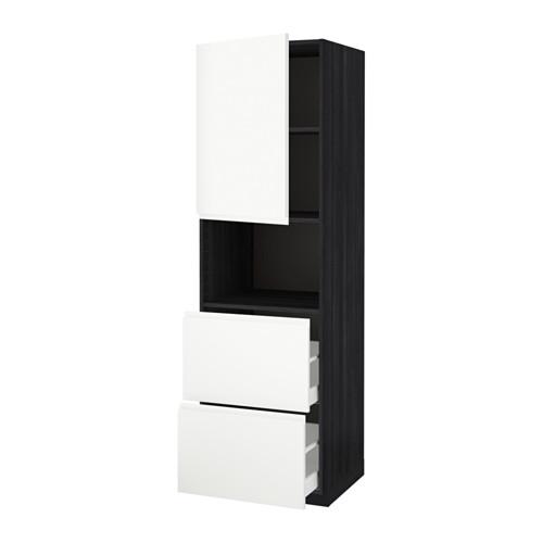 МЕТОД / МАКСИМЕРА Высокий шкаф д/СВЧ/дверца/2ящика - под дерево черный, Воксторп белый, 60x60x200 см