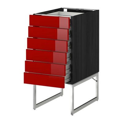 МЕТОД / ФОРВАРА Напольн шкаф 6фронт пнл/6 низ ящ - 40x60x60 см, Рингульт глянцевый красный, под дерево черный МЕТОД / ФОРВАРА Напольн шкаф 6фронт пнл/6 низ ящ - 40x60x60 см, Рингульт глянцевый красный, под дерево черный