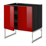 МЕТОД Напол шкаф с полками/2двери - 80x60x60 см, Рингульт глянцевый красный, под дерево черный