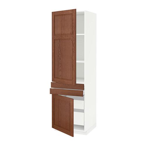 МЕТОД / МАКСИМЕРА Выс шкаф+полки/4 ящк/2двр/2фрнт - белый, Филипстад коричневый