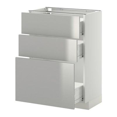 МЕТОД / ФОРВАРА Напольный шкаф с 3 ящиками - 60x37 см, Гревста нержавеющ сталь, белый МЕТОД / ФОРВАРА Напольный шкаф с 3 ящиками - 60x37 см, Гревста нержавеющ сталь, белый