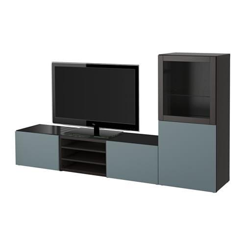 БЕСТО Шкаф для ТВ, комбин/стеклян дверцы - черно-коричневый/Вальвикен серо-бирюзовый, прозрачное стекло, направляющие ящика, плавно закр БЕСТО Шкаф для ТВ, комбин/стеклян дверцы - черно-коричневый/Вальвикен серо-бирюзовый, прозрачное стекло, направляющие ящика, плавно закр