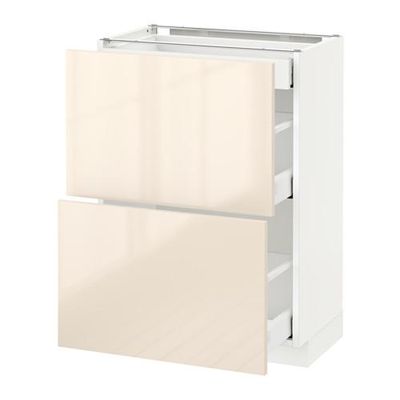 МЕТОД / МАКСИМЕРА Напольный шкаф/2фасада/3ящика - 60x37 см, Рингульт глянцевый кремовый, белый