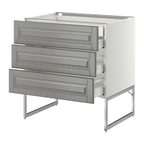 МЕТОД / МАКСИМЕРА Напольн шкаф 3фронт пнл/2низ/2ср ящ - белый, Будбин серый, 80x60x60 см