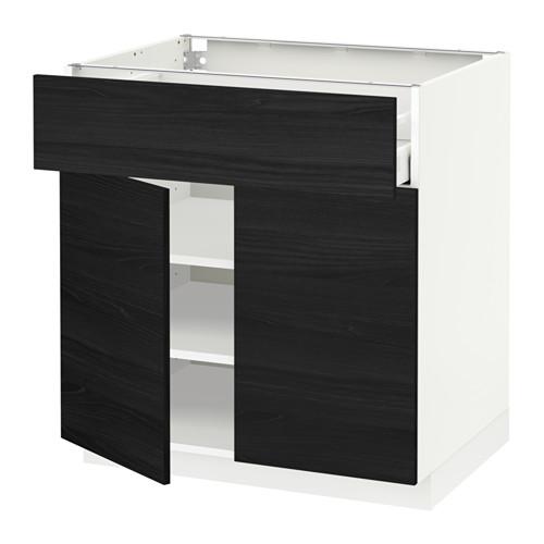 МЕТОД / МАКСИМЕРА Напольный шкаф+ящик/2дверцы - белый, Тингсрид под дерево черный, 80x60 см