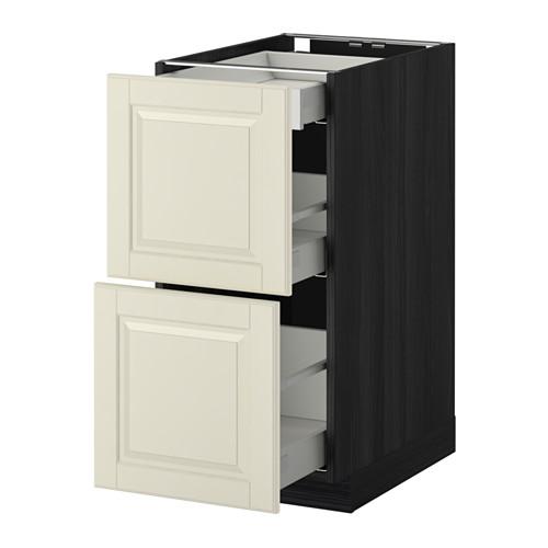 МЕТОД Напольный шкаф/2фасада/3ящика - под дерево черный, Будбин белый с оттенком, 40x60 см