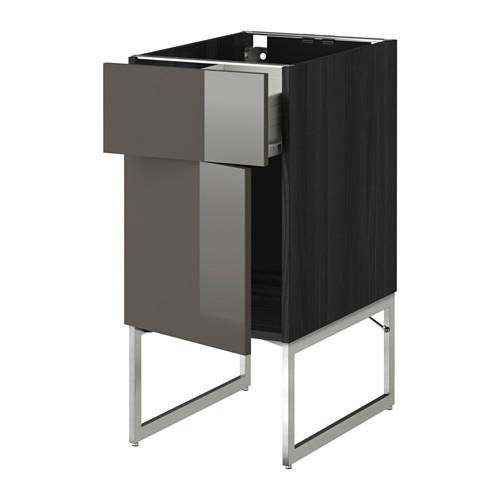 МЕТОД / ФОРВАРА Напольный шкаф с ящиком/дверью - 40x60x60 см, Рингульт глянцевый серый, под дерево черный