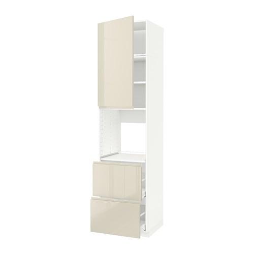 МЕТОД / МАКСИМЕРА Высок шкаф д духов+дверь/2 ящика - белый, Воксторп глянцевый светло-бежевый МЕТОД / МАКСИМЕРА Высок шкаф д духов+дверь/2 ящика - белый, Воксторп глянцевый светло-бежевый