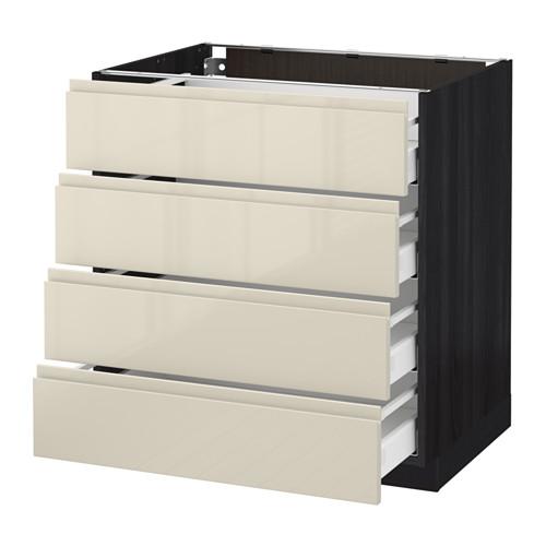 МЕТОД / МАКСИМЕРА Напольн шкаф 4 фронт панели/4 ящика - под дерево черный, Воксторп глянцевый светло-бежевый, 80x60 см