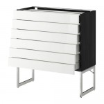МЕТОД / МАКСИМЕРА Напольн шкаф 6фронт пнл/6 низ ящ - под дерево черный, Рингульт глянцевый белый, 80x37x60 см