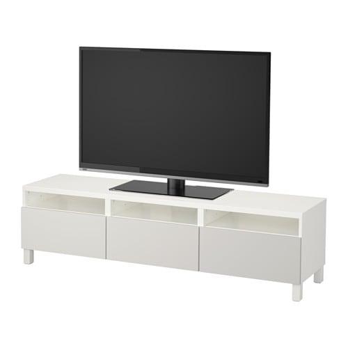 БЕСТО Тумба д/ТВ с ящиками - белый/Лаппвикен светло-серый, направляющие ящика,нажимные