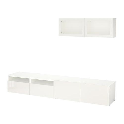 БЕСТО Шкаф для ТВ, комбин/стеклян дверцы - белый/Сельсвикен глянцевый/белый прозрачное стекло, направляющие ящика, плавно закр БЕСТО Шкаф для ТВ, комбин/стеклян дверцы - белый/Сельсвикен глянцевый/белый прозрачное стекло, направляющие ящика, плавно закр
