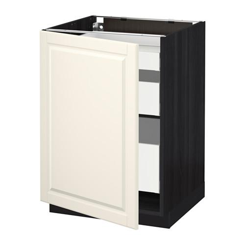 МЕТОД / МАКСИМЕРА Напольный шкаф с 1двр/3ящ - под дерево черный, Будбин белый с оттенком, 60x60 см МЕТОД / МАКСИМЕРА Напольный шкаф с 1двр/3ящ - под дерево черный, Будбин белый с оттенком, 60x60 см