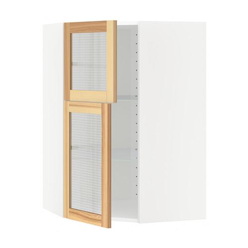 МЕТОД Углов навесной шкаф+полки/2 сткл дв - белый, Торхэмн естественный ясень МЕТОД Углов навесной шкаф+полки/2 сткл дв - белый, Торхэмн естественный ясень