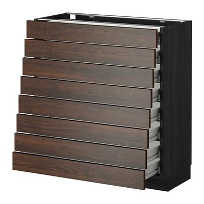 МЕТОД / ФОРВАРА Наполн шкаф 8 фронт/8 низк ящиков - под дерево черный, Эдсерум под дерево коричневый, 80x37 см