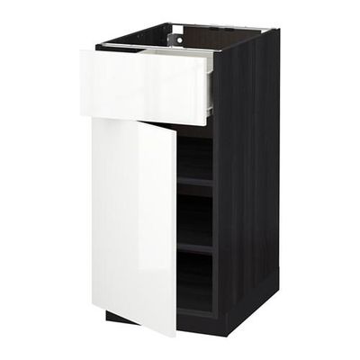 МЕТОД / ФОРВАРА Напольный шкаф с ящиком/дверью - 40x60 см, Рингульт глянцевый белый, под дерево черный МЕТОД / ФОРВАРА Напольный шкаф с ящиком/дверью - 40x60 см, Рингульт глянцевый белый, под дерево черный