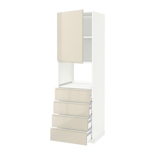 МЕТОД / МАКСИМЕРА Высок шкаф д/духовки/дверца/4ящика - белый, Воксторп глянцевый светло-бежевый, 60x60x200 см
