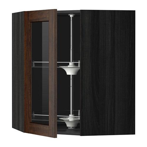 МЕТОД Углов навесн шк с врщ скц/сткл дв - под дерево черный, Эдсерум под дерево коричневый, 68x80 см