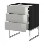 МЕТОД / ФОРВАРА Напольн шкаф/3фронт пнл/3ящика - 60x60x60 см, Гревста нержавеющ сталь, под дерево черный