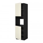 МЕТОД Высок шкаф д/духовки/2дверцы/полки - под дерево черный, Будбин белый с оттенком, 60x60x220 см