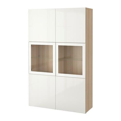 БЕСТО Комбинация д/хранения+стекл дверц - под беленый дуб/Сельсвикен глянцевый/белый прозрачное стекло БЕСТО Комбинация д/хранения+стекл дверц - под беленый дуб/Сельсвикен глянцевый/белый прозрачное стекло
