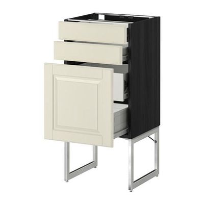 МЕТОД / ФОРВАРА Напольн шкаф 3фронт пнл/2низ/2ср ящ - 40x37x60 см, Будбин белый с оттенком, под дерево черный