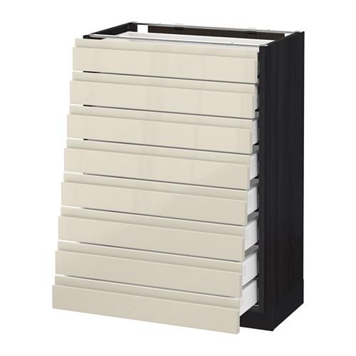 МЕТОД / МАКСИМЕРА Наполн шкаф 8 фронт/8 низк ящиков - под дерево черный, Воксторп глянцевый светло-бежевый, 60x37 см МЕТОД / МАКСИМЕРА Наполн шкаф 8 фронт/8 низк ящиков - под дерево черный, Воксторп глянцевый светло-бежевый, 60x37 см