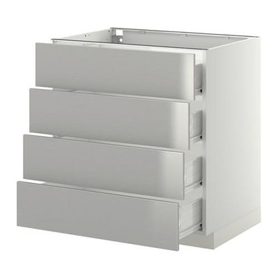 МЕТОД / ФОРВАРА Напольн шкаф 4 фронт панели/4 ящика - 80x60 см, Гревста нержавеющ сталь, белый МЕТОД / ФОРВАРА Напольн шкаф 4 фронт панели/4 ящика - 80x60 см, Гревста нержавеющ сталь, белый