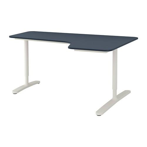 БЕКАНТ Углов письм стол правый - линолеум синий/белый БЕКАНТ Углов письм стол правый - линолеум синий/белый