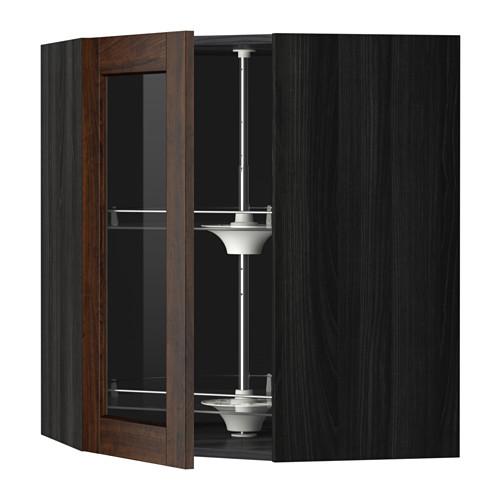 МЕТОД Углов навесн шк с врщ скц/сткл дв - под дерево черный, Эдсерум под дерево коричневый, 68x80 см