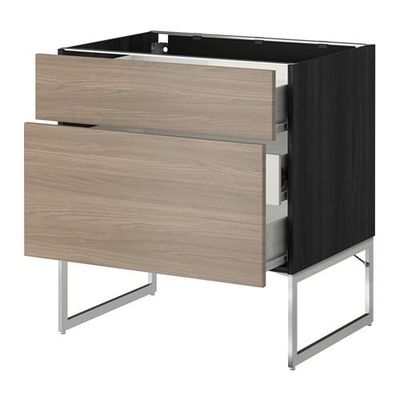 МЕТОД / ФОРВАРА Наполн шк 2 фрнт/3 средн ящ - 80x60x60 см, Брокхульт под грецкий орех светло-серый, под дерево черный