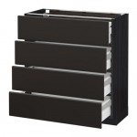 МЕТОД / МАКСИМЕРА Напольн шкаф 4 фронт панели/4 ящика - под дерево черный, Кунгсбакка антрацит, 80x37 см