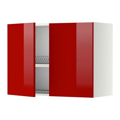 МЕТОД Навесной шкаф с посуд суш/2 дврц - 80x60 см, Рингульт глянцевый красный, белый